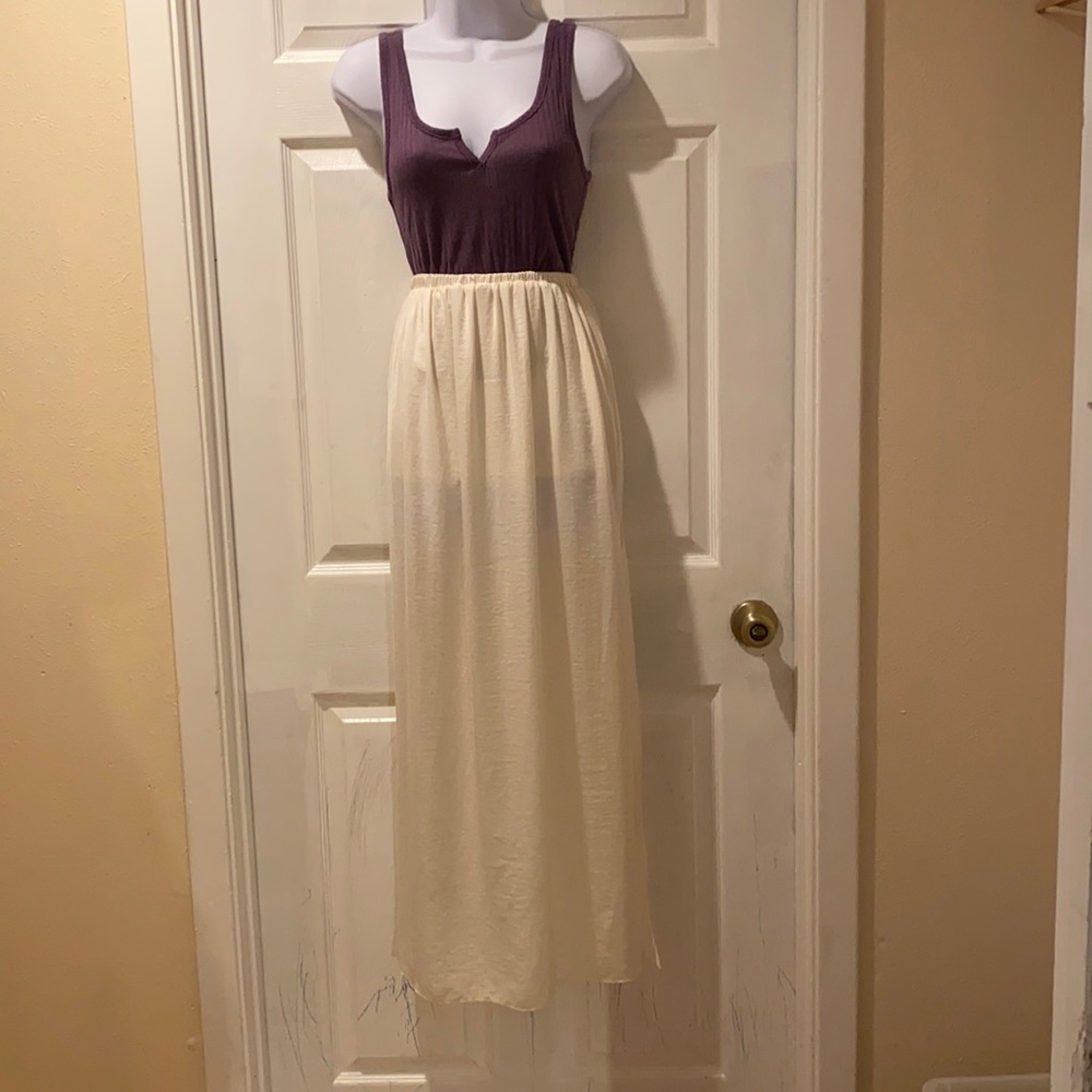 Zara Trafaluc cream maxi skirt with side slits XS